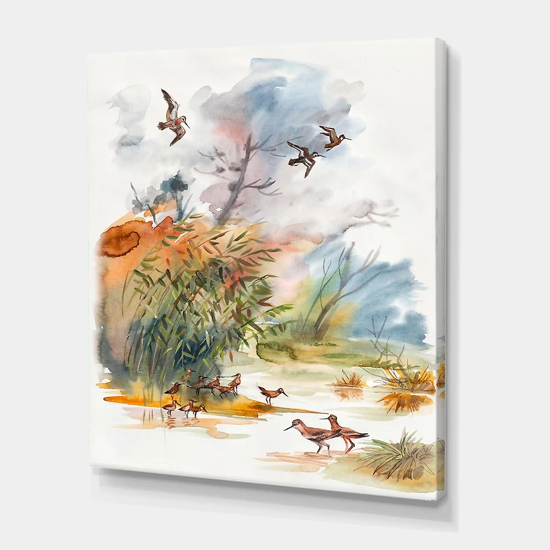 Designart - Autumn Landscape With Flying Over The Water