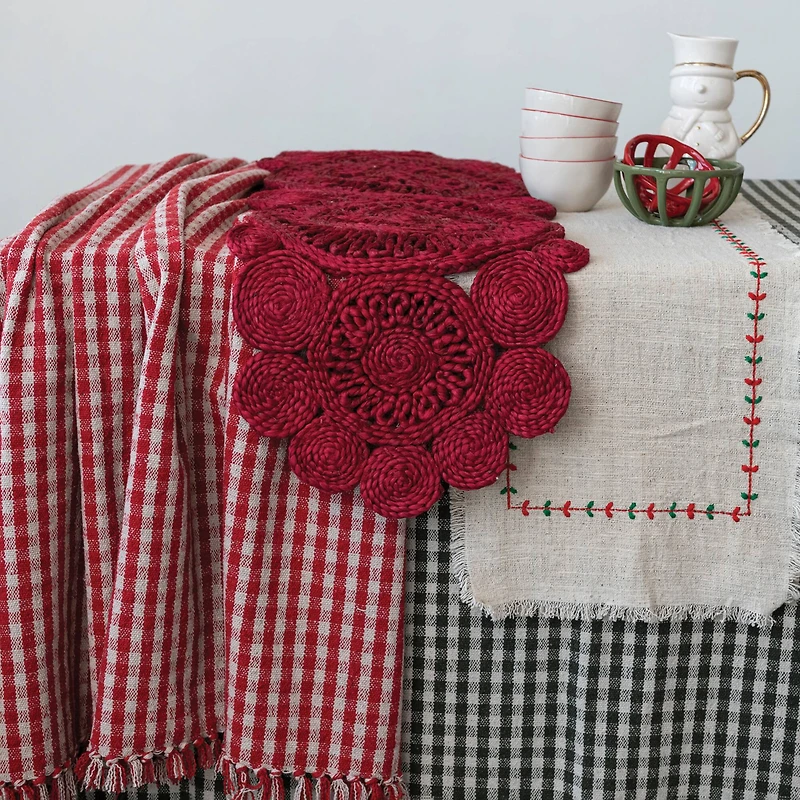 Hello Honey® 46" Red Hand-Woven Jute Table Runner