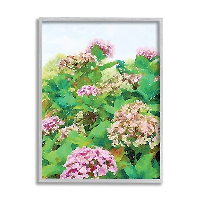 Stupell Industries Pink Geranium Bushes In Field Clear Sky in Gray Frame Wall Art