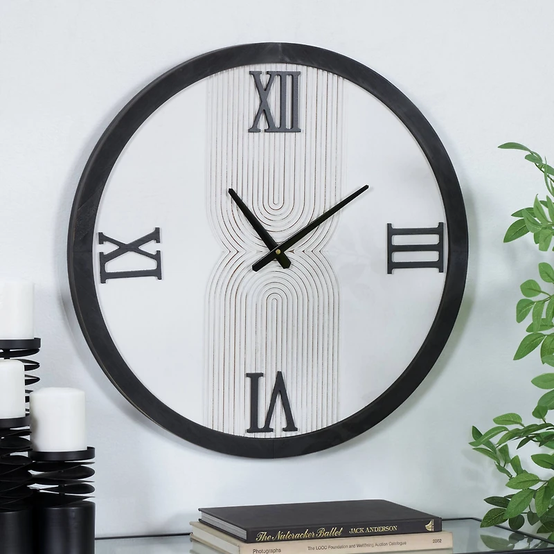 24" The Novogratz White Wood Art Deco Line Art Wall Clock