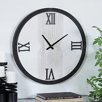 24" The Novogratz White Wood Art Deco Line Art Wall Clock