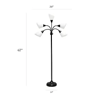 Simple Designs™ 5.5ft. 5-Light Gooseneck Black Floor Lamp with White Shades
