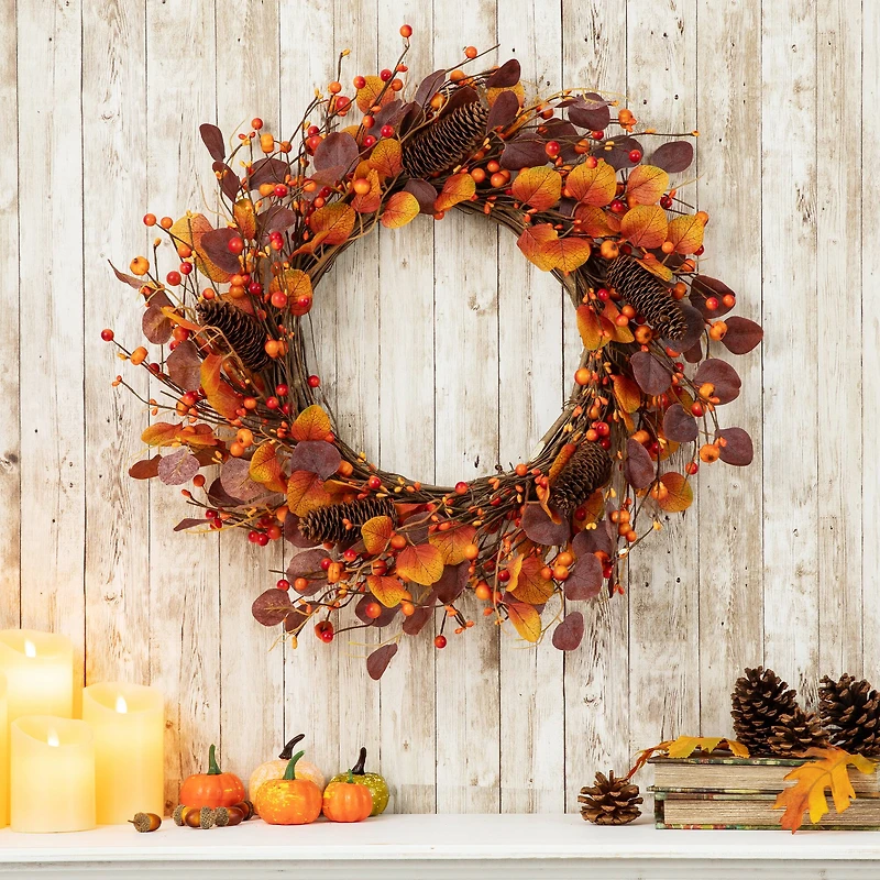Glitzhome® 22" Fall Eucalyptus Berry Wreath