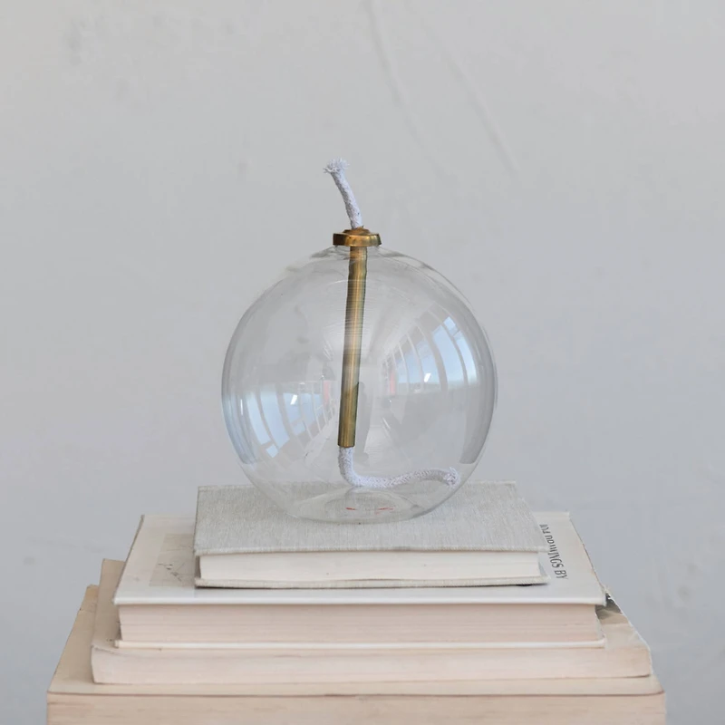 Hello Honey® 6" Clear Mid-Century Glass Oil Sphere Lamp with Brass Fitting