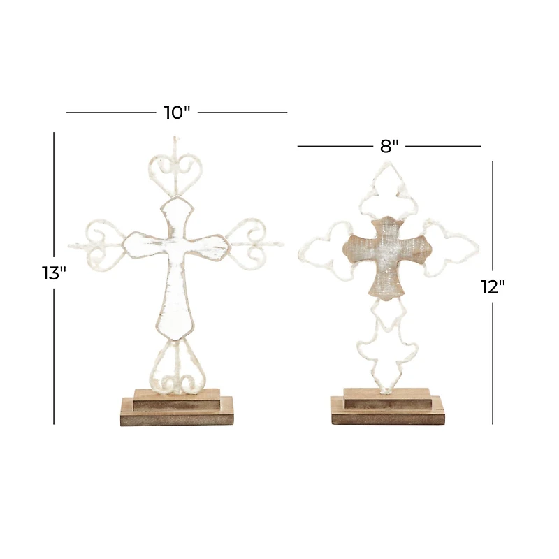Brown Wood Contemporary Cross Sculpture Set