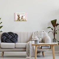 Stupell Industries Welcome Plaid Spring Garden Rabbits Wall Plaque Art