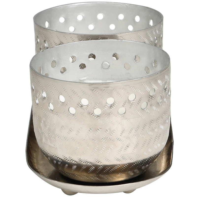 7oz. White Sage Scented Candles in Cut Out Silver Bowls and Tray