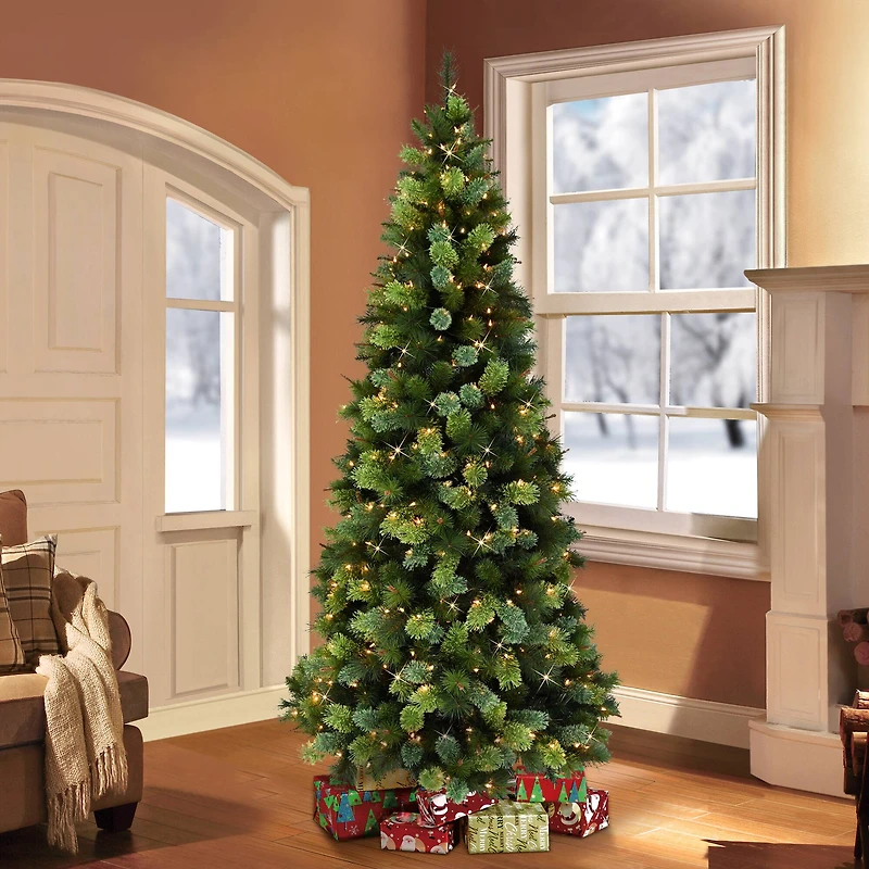 7.5ft. Pre-Lit Slim Portland Pine Cashmere Tips Artificial Christmas Tree, Clear Lights