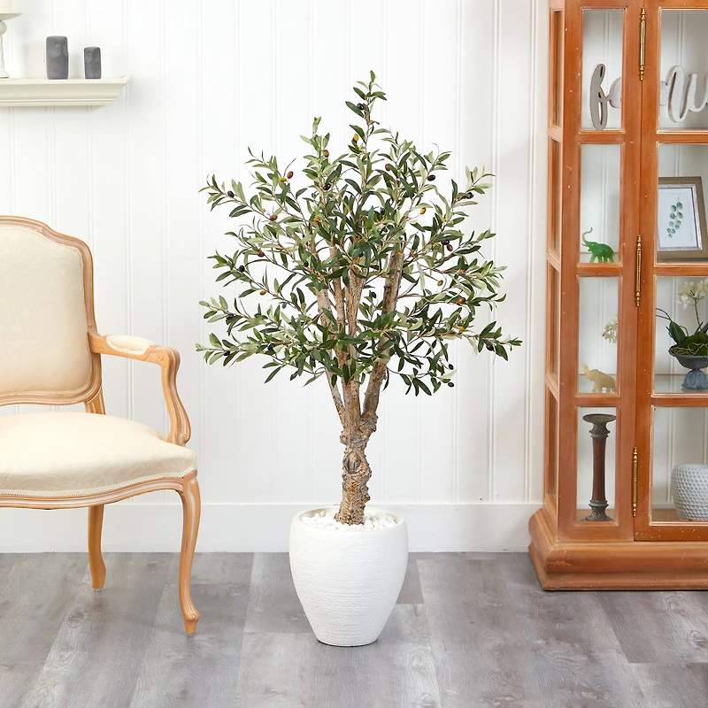 4.5ft. Olive Artificial Tree in White Planter