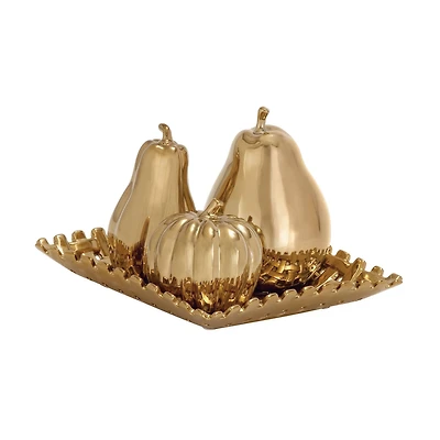 Set of 4 Gold Stoneware Glam Fruit Sculpture, 11" x 8"