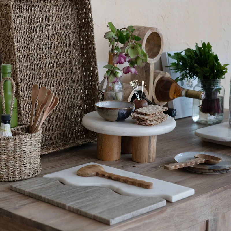 Hello Honey® 15" Beige & White Marble Wave Dual Cheese & Cutting Board