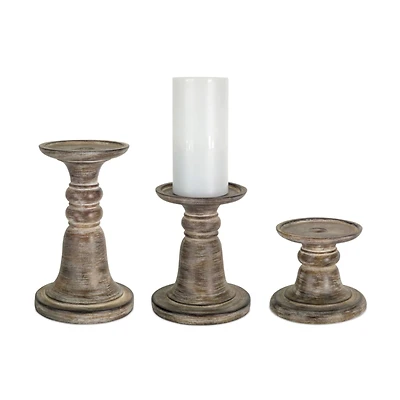 Dark Brown Resin Candle Holder Set, 5", 7" & 9.25"