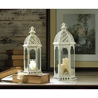 16'' Graceful Distressed White Lantern