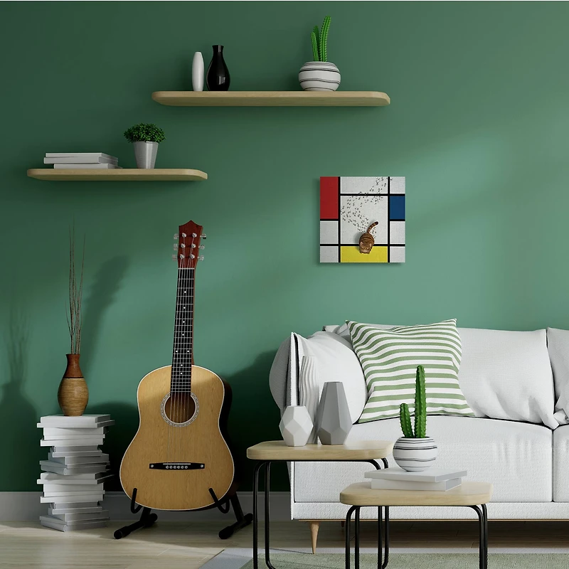 Stupell Industries Classical Mondrian Abstract Cat Painting Parody Canvas Wall Art