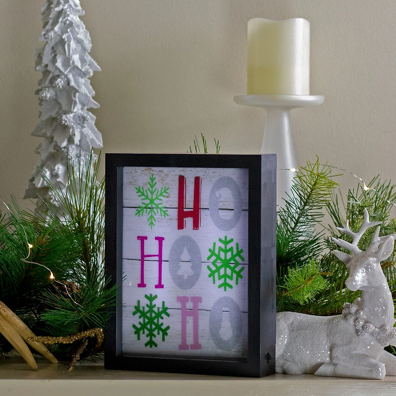 LED Lighted "HO HO HO" With Snowflakes Christmas Wall Art