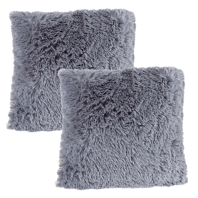 Hastings Home Gray Faux Fur Shag Pillows, 2ct.