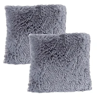 Hastings Home Gray Faux Fur Shag Pillows, 2ct.