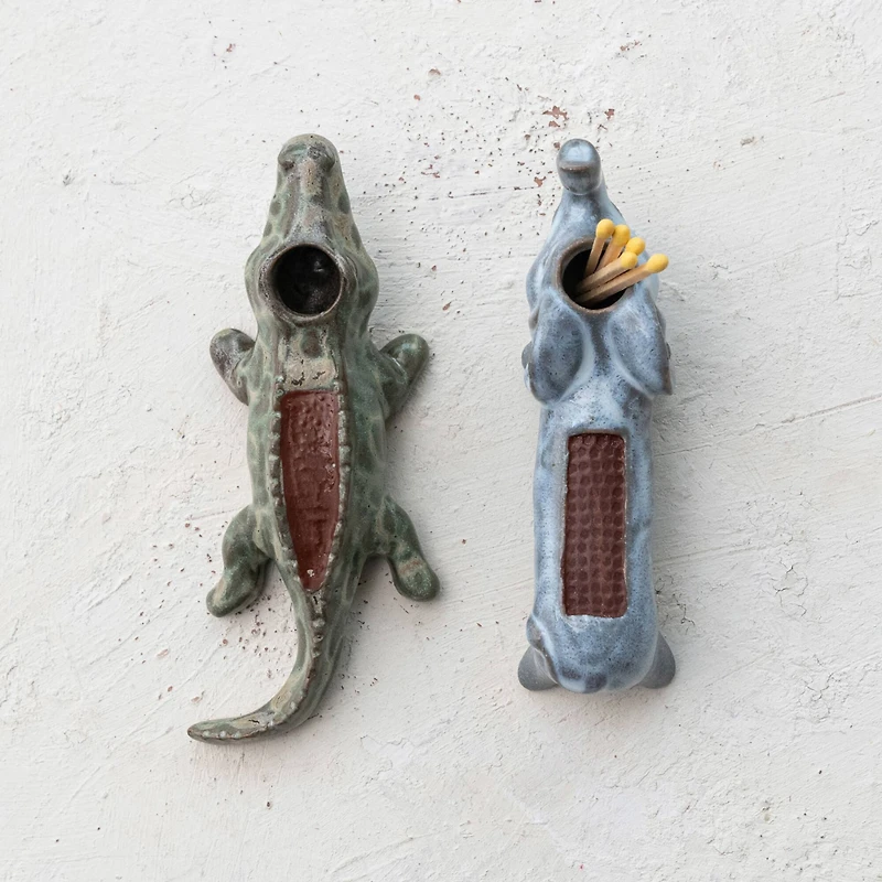 Hello Honey® 6.5" Green Stoneware Alligator Match Holder