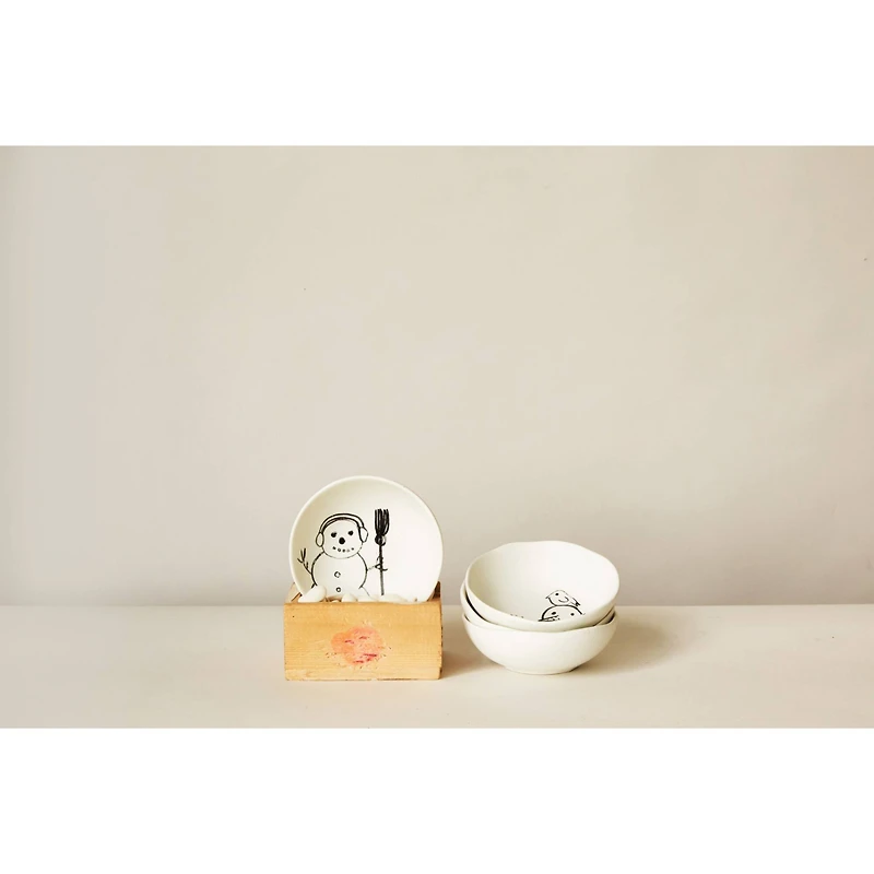 Hello Honey® 4" Snowman Stoneware Bowl Set