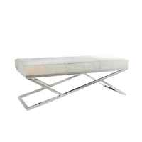 Light Gray Leather Geometric Bench with Angled Silver Metal Base