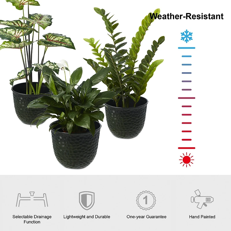 Glitzhome® 11.75" Honeycomb Textured Green Faux Ceramic Plastic Planters, 3ct.