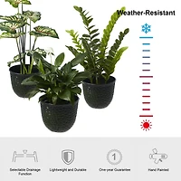 Glitzhome® 11.75" Honeycomb Textured Green Faux Ceramic Plastic Planters, 3ct.