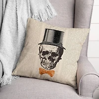 Skull Tophat Newspaper Bowtie Spun Poly Throw Pillow