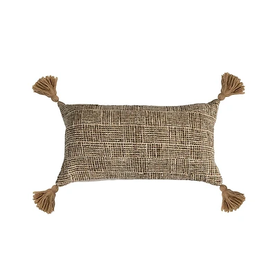 Hello Honey® Chambray Back Woven Cotton Blend Lumbar Pillow with Tassels