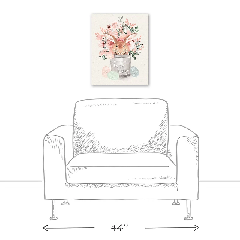 Easter Bunny Floral Bucket 16" x 20" Canvas Wall Art