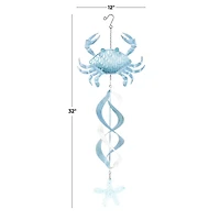 32" Blue Swirl Wind Spinner Metal Crab & Starfish Windchime