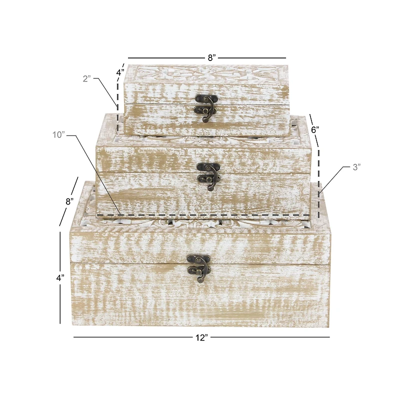 Distressed White Wooden Filigree Decorative Box Set