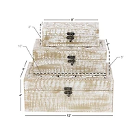 Distressed White Wooden Filigree Decorative Box Set