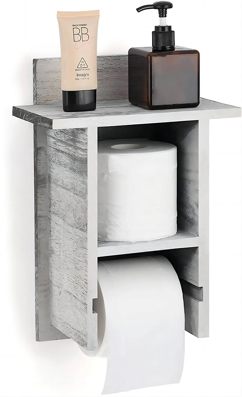 NEX™ 14" Rustic White Wall Mounted Toilet Paper Holder with Shelf