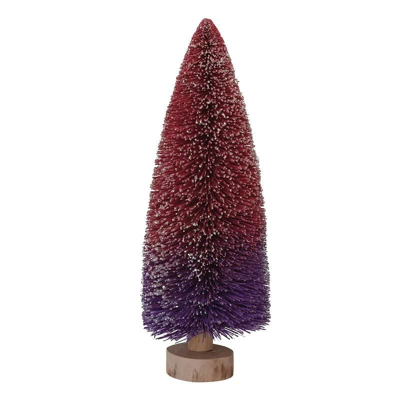 Hello Honey® 11" Purple & Burgundy Ombre Bottle Brush Tree with Wood Base and Glitter