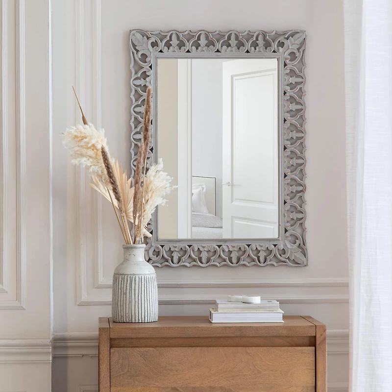 Habitat Calie 25" Distressed Gray Mirror with Carved Botanical Frame