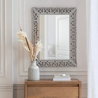 Habitat Calie 25" Distressed Gray Mirror with Carved Botanical Frame