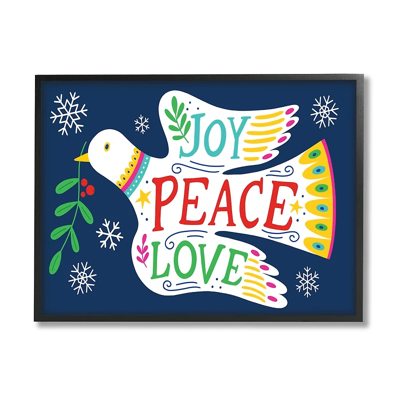 Stupell Industries Joy Peace Love Dove Holly Sprig Framed Giclee Art