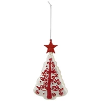 6" White & Red Christmas Tree Glass Ornament