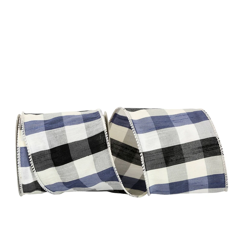 JAM Paper 4" x 10yd. Black & White Checkered Dupioni Wired Edge Ribbon