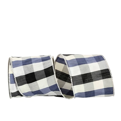 JAM Paper 4" x 10yd. Black & White Checkered Dupioni Wired Edge Ribbon