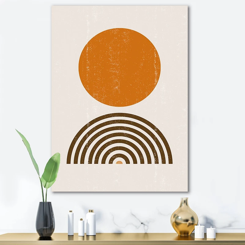 Designart - Abstract Minimal Orange Sun and Rainbow I