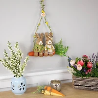 17" Rabbits on Carrot-Shaped Swing Easter Hanging Décor
