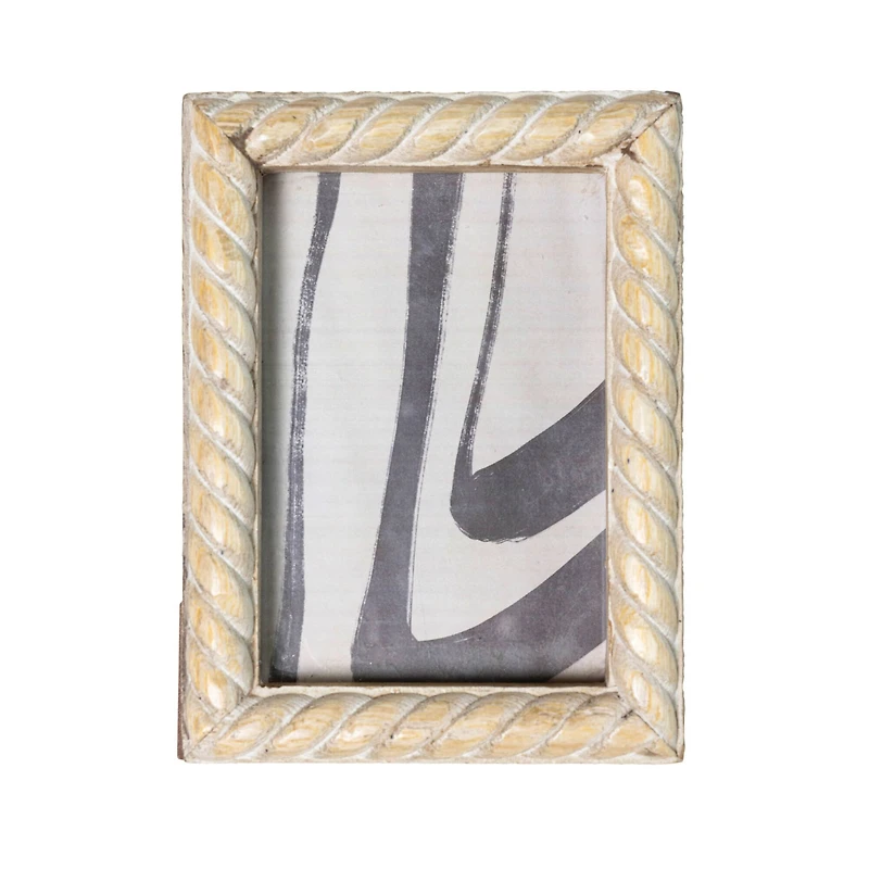 Hello Honey® 4" x 6" Bleached Hand Carved Mango Wood Photo Frame