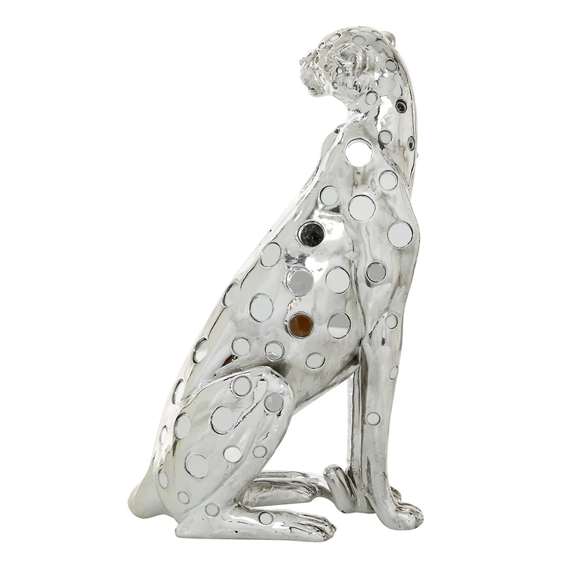 16" Silver Glam Leopard Sculpture