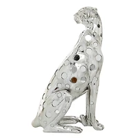 16" Silver Glam Leopard Sculpture