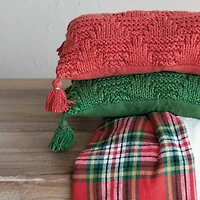 Hello Honey® 20" Red Woven Cotton Knit Lumbar Pillow with Tassels