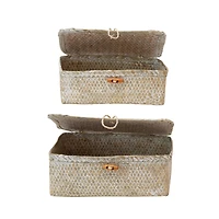 Hello Honey® Whitewashed Hand-Woven Seagrass Boxes with Lids & Toggle Closure Set