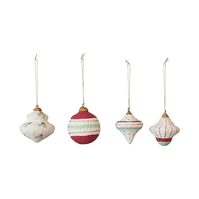 Hello Honey® 3.5" Handmade Paper Mache Ornament Set with Metallic Gold Details