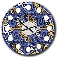 Designart 'Retro Luxury Waves In Gold And Blue Iii Mid-Century Modern Wall Clock