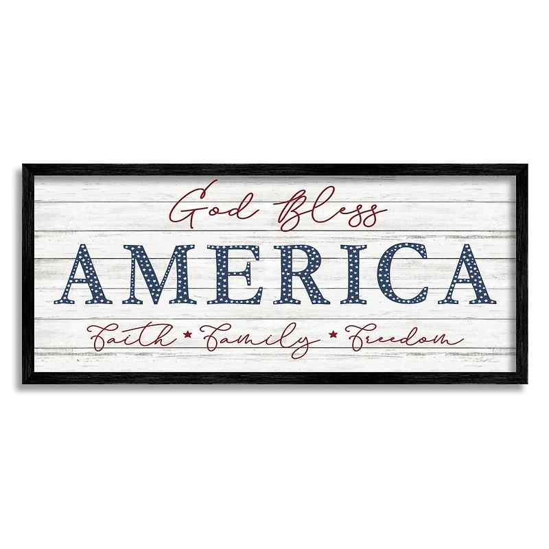 Stupell Industries God Bless America Faith Family Freedom Hanging Sign Framed Giclee Art
